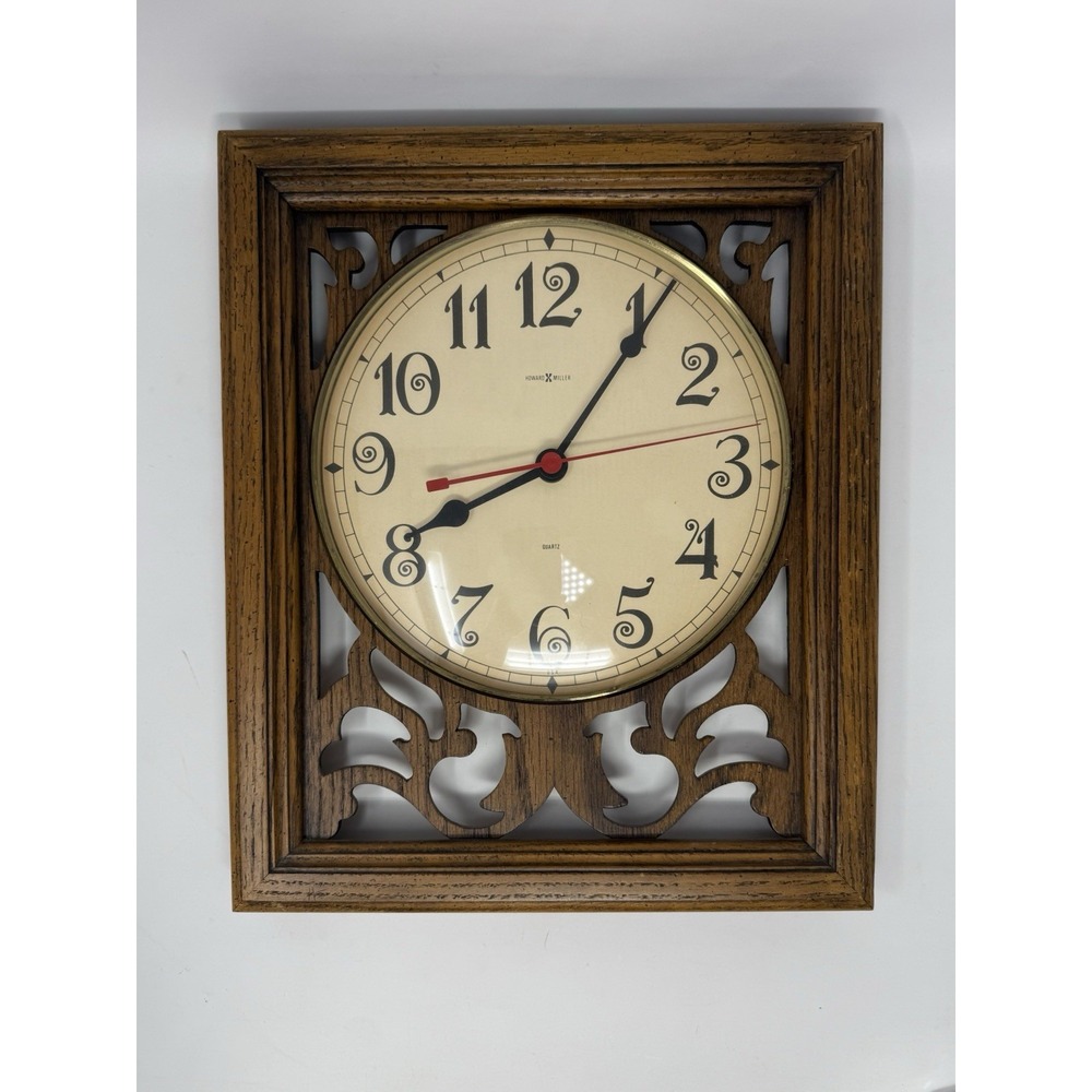 Howard Miller Vintage Wall Clock Rectangle Tiger Oak TESTED  #612-242 Model